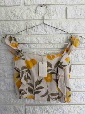 Z Supply Yellow & Olive Amber Citrus Print Crop Linen Camisole